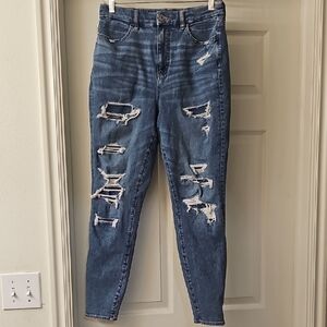 American Eagle Outfitters High Rise Distressed Blue Jeggings Size 8